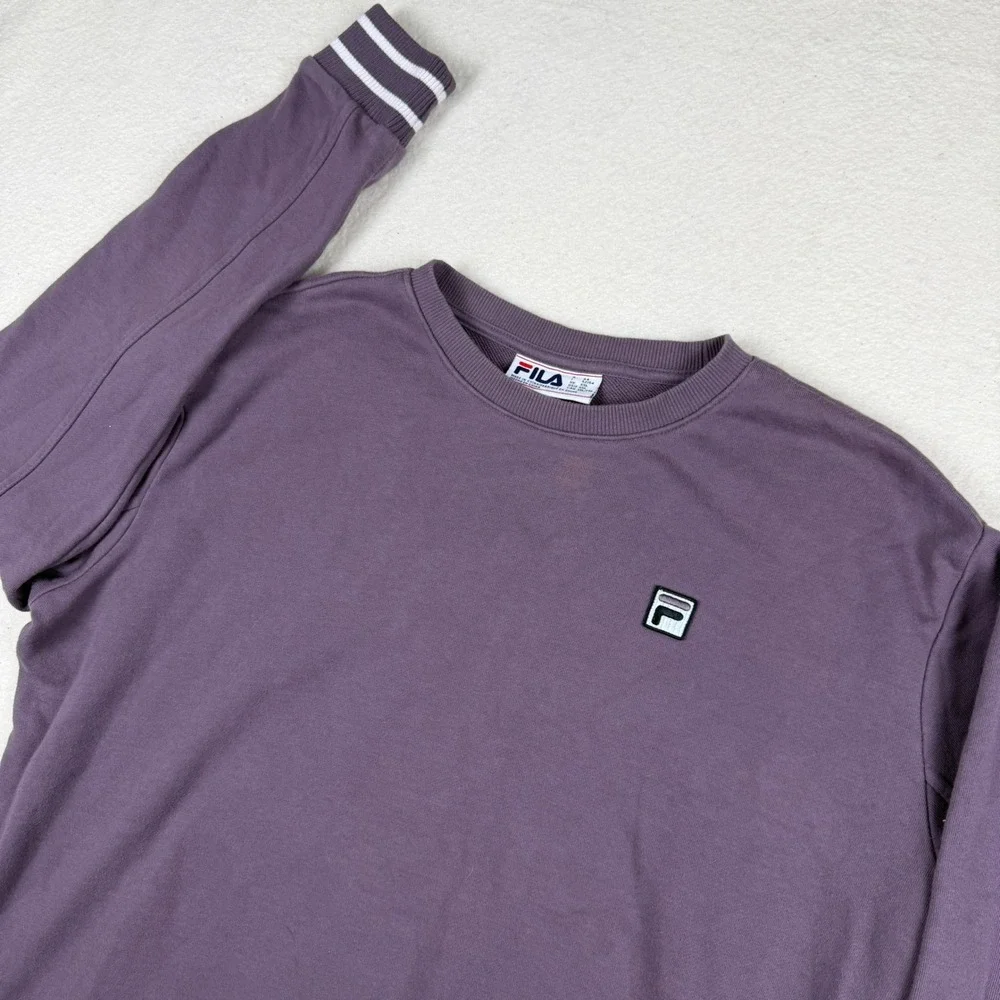 Fila Mens XXL Crewneck Sweatshirt Purple Striped Trim Pullover Logo Patch